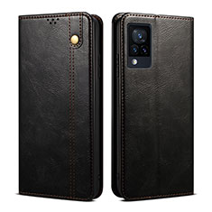 Leather Case Stands Flip Cover Holder B01S for Vivo V21e 4G Black