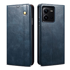 Leather Case Stands Flip Cover Holder B01S for Vivo V25e Blue