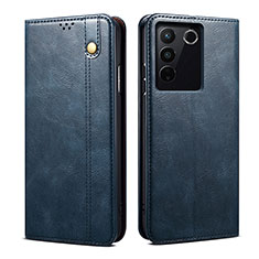 Leather Case Stands Flip Cover Holder B01S for Vivo V27 Pro 5G Blue