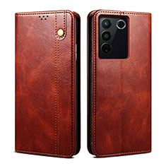 Leather Case Stands Flip Cover Holder B01S for Vivo V27e 5G Brown