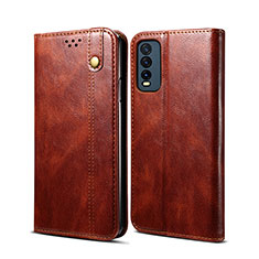 Leather Case Stands Flip Cover Holder B01S for Vivo Y12s Brown