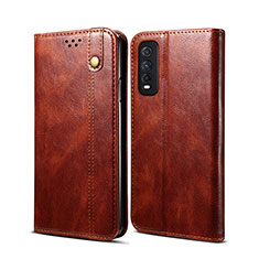 Leather Case Stands Flip Cover Holder B01S for Vivo Y51s 5G Brown