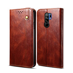 Leather Case Stands Flip Cover Holder B01S for Xiaomi Poco M2 Brown