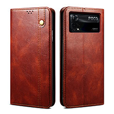 Leather Case Stands Flip Cover Holder B01S for Xiaomi Poco X4 Pro 5G Brown