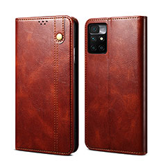 Leather Case Stands Flip Cover Holder B01S for Xiaomi Redmi 10 (2022) Brown