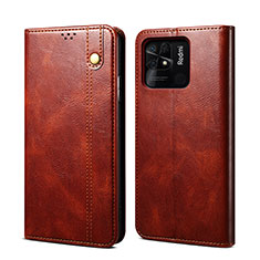 Leather Case Stands Flip Cover Holder B01S for Xiaomi Redmi 10 India Brown
