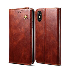 Leather Case Stands Flip Cover Holder B01S for Xiaomi Redmi 9A Brown