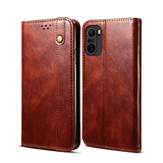 Leather Case Stands Flip Cover Holder B01S for Xiaomi Redmi K40 5G Brown