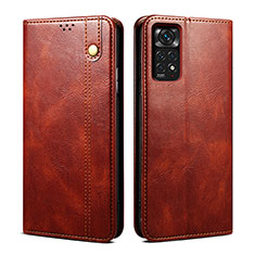 Leather Case Stands Flip Cover Holder B01S for Xiaomi Redmi Note 11 4G (2022) Brown