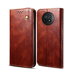 Leather Case Stands Flip Cover Holder B01S for Xiaomi Redmi Note 9 5G Brown