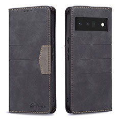 Leather Case Stands Flip Cover Holder B02F for Google Pixel 6 Pro 5G Black