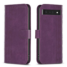 Leather Case Stands Flip Cover Holder B02F for Google Pixel 7 Pro 5G Purple