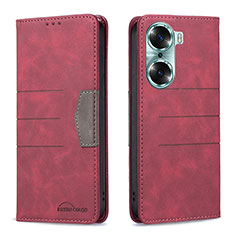 Leather Case Stands Flip Cover Holder B02F for Huawei Honor 60 5G Red