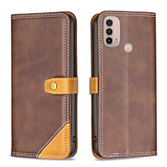 Leather Case Stands Flip Cover Holder B02F for Motorola Moto E20 Brown