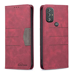 Leather Case Stands Flip Cover Holder B02F for Motorola Moto G Play (2023) Red