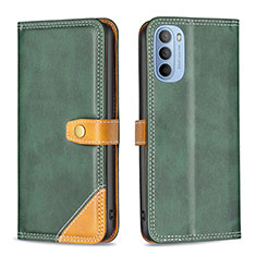 Leather Case Stands Flip Cover Holder B02F for Motorola Moto G31 Green