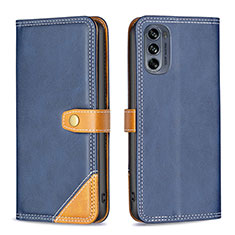 Leather Case Stands Flip Cover Holder B02F for Motorola Moto G62 5G Blue