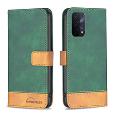 Leather Case Stands Flip Cover Holder B02F for Oppo A54 5G Green