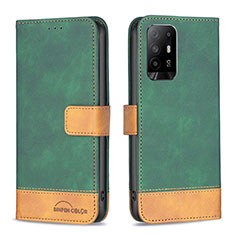 Leather Case Stands Flip Cover Holder B02F for Oppo A94 5G Green