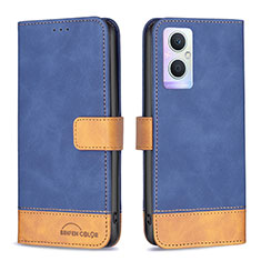 Leather Case Stands Flip Cover Holder B02F for Oppo F21 Pro 5G Blue