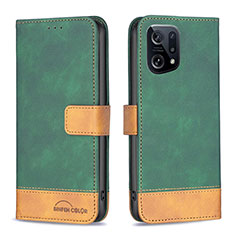 Leather Case Stands Flip Cover Holder B02F for Oppo Find X5 5G Green