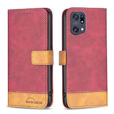 Leather Case Stands Flip Cover Holder B02F for Oppo Find X5 Pro 5G Red