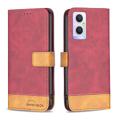 Leather Case Stands Flip Cover Holder B02F for Oppo Reno7 Lite 5G Red