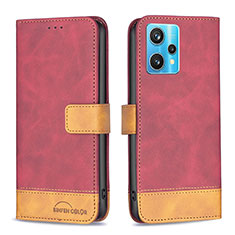 Leather Case Stands Flip Cover Holder B02F for Realme 9 4G Red