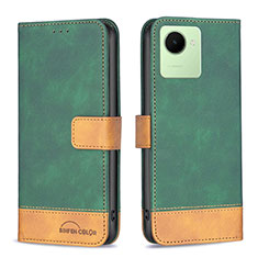 Leather Case Stands Flip Cover Holder B02F for Realme C30s Green