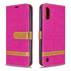 Leather Case Stands Flip Cover Holder B02F for Samsung Galaxy A01 SM-A015 Hot Pink