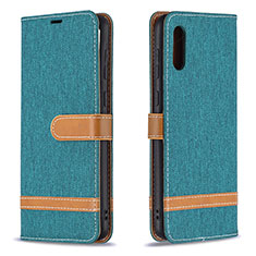 Leather Case Stands Flip Cover Holder B02F for Samsung Galaxy A02 Green