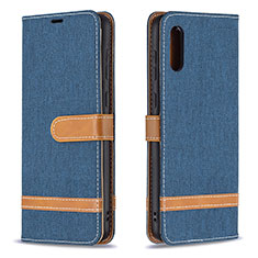 Leather Case Stands Flip Cover Holder B02F for Samsung Galaxy A02 Navy Blue