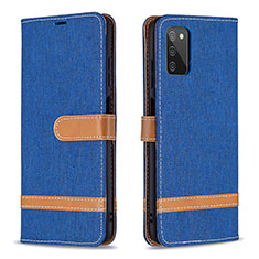 Leather Case Stands Flip Cover Holder B02F for Samsung Galaxy A02s Blue
