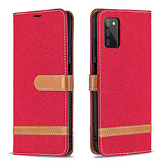 Leather Case Stands Flip Cover Holder B02F for Samsung Galaxy A02s Red