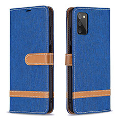 Leather Case Stands Flip Cover Holder B02F for Samsung Galaxy A03s Blue