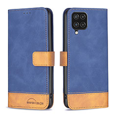 Leather Case Stands Flip Cover Holder B02F for Samsung Galaxy A12 Blue