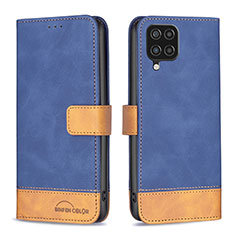 Leather Case Stands Flip Cover Holder B02F for Samsung Galaxy A12 Nacho Blue