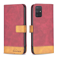 Leather Case Stands Flip Cover Holder B02F for Samsung Galaxy A71 4G A715 Red