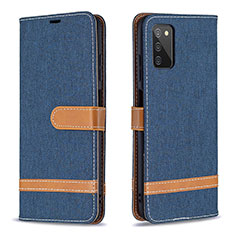 Leather Case Stands Flip Cover Holder B02F for Samsung Galaxy F02S SM-E025F Navy Blue