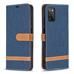 Leather Case Stands Flip Cover Holder B02F for Samsung Galaxy M02s Navy Blue