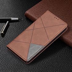 Leather Case Stands Flip Cover Holder B02F for Samsung Galaxy S24 5G Brown