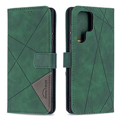 Leather Case Stands Flip Cover Holder B02F for Samsung Galaxy S25 Ultra 5G Green