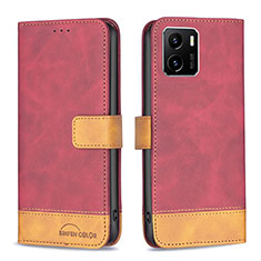 Leather Case Stands Flip Cover Holder B02F for Vivo Y01 Red