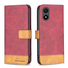 Leather Case Stands Flip Cover Holder B02F for Vivo Y02S Red