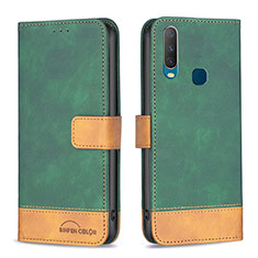 Leather Case Stands Flip Cover Holder B02F for Vivo Y11 Green