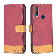 Leather Case Stands Flip Cover Holder B02F for Vivo Y11 Red