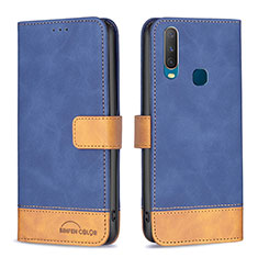 Leather Case Stands Flip Cover Holder B02F for Vivo Y12 Blue