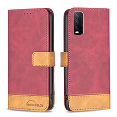 Leather Case Stands Flip Cover Holder B02F for Vivo Y12s (2021) Red