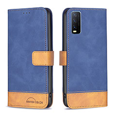 Leather Case Stands Flip Cover Holder B02F for Vivo Y20a Blue