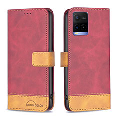 Leather Case Stands Flip Cover Holder B02F for Vivo Y21 Red